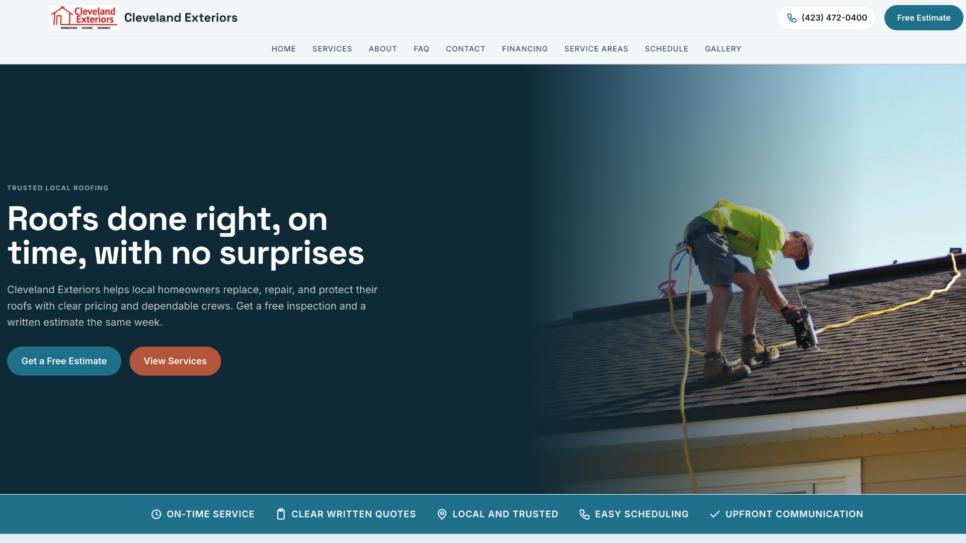 Cleveland Exteriors, a Vizzibo-built roofing website