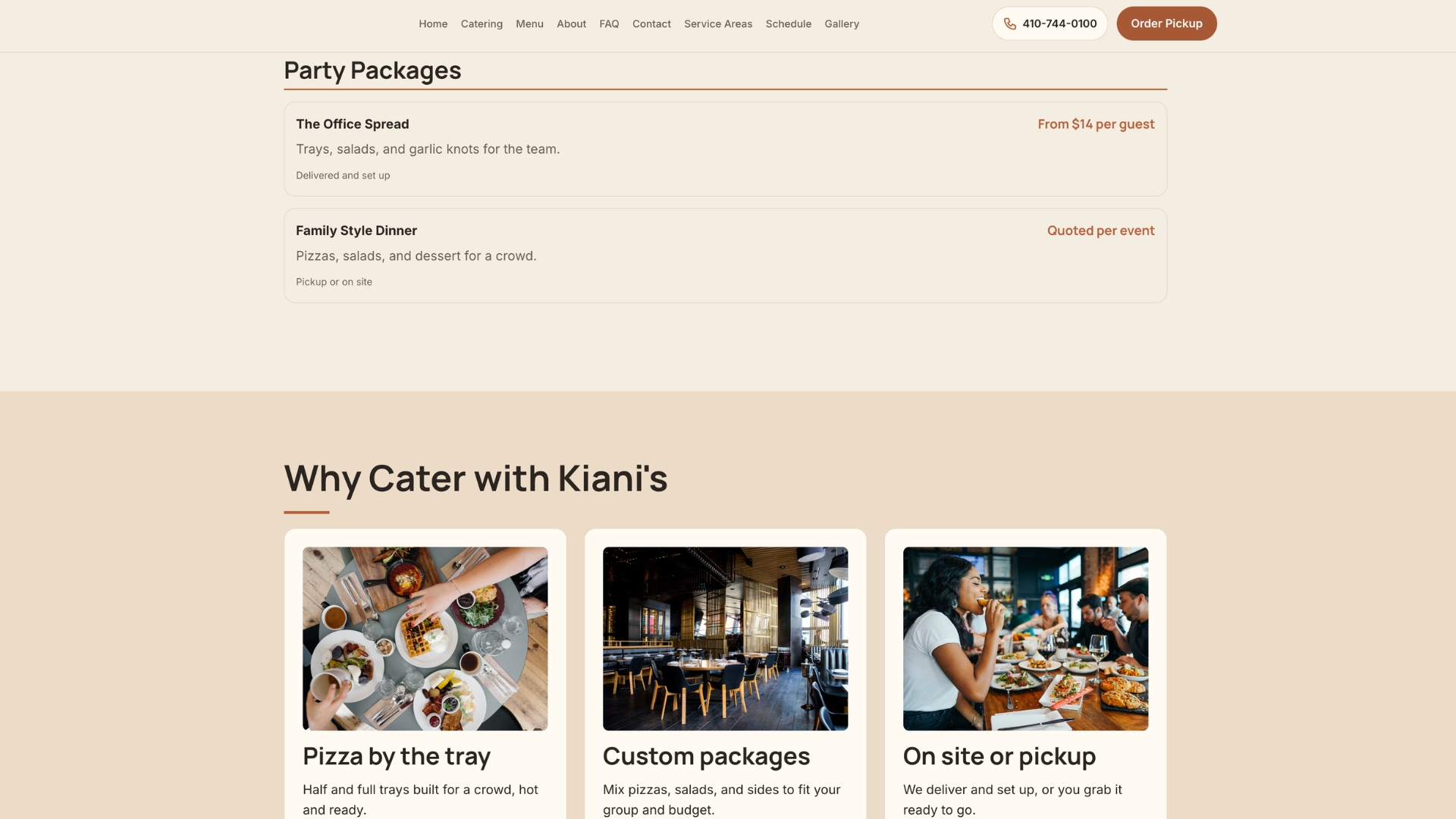 Kiani&rsquo;s, a Vizzibo-built restaurant and catering website