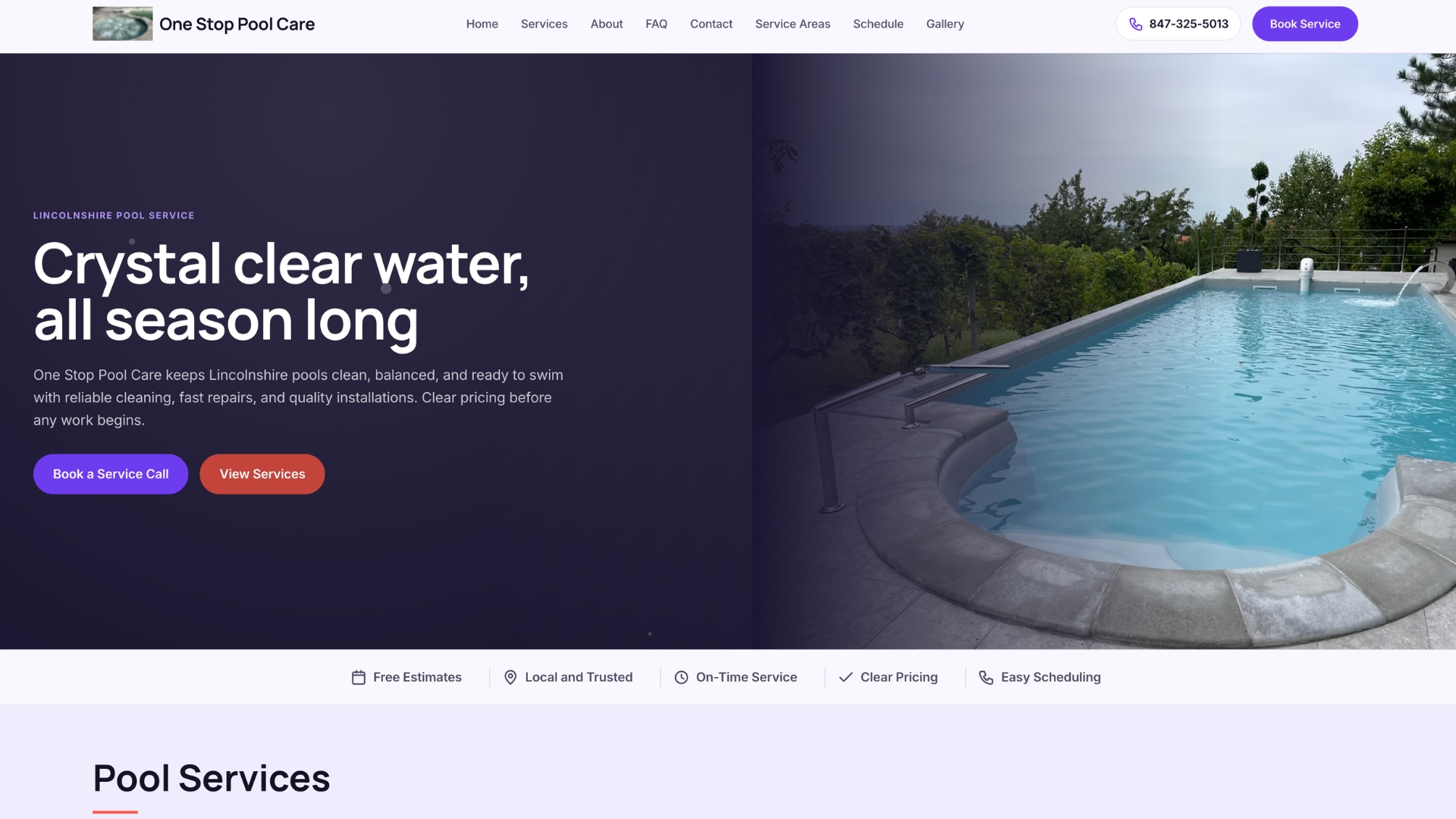 One Stop Pool Care, a Vizzibo-built pool service website